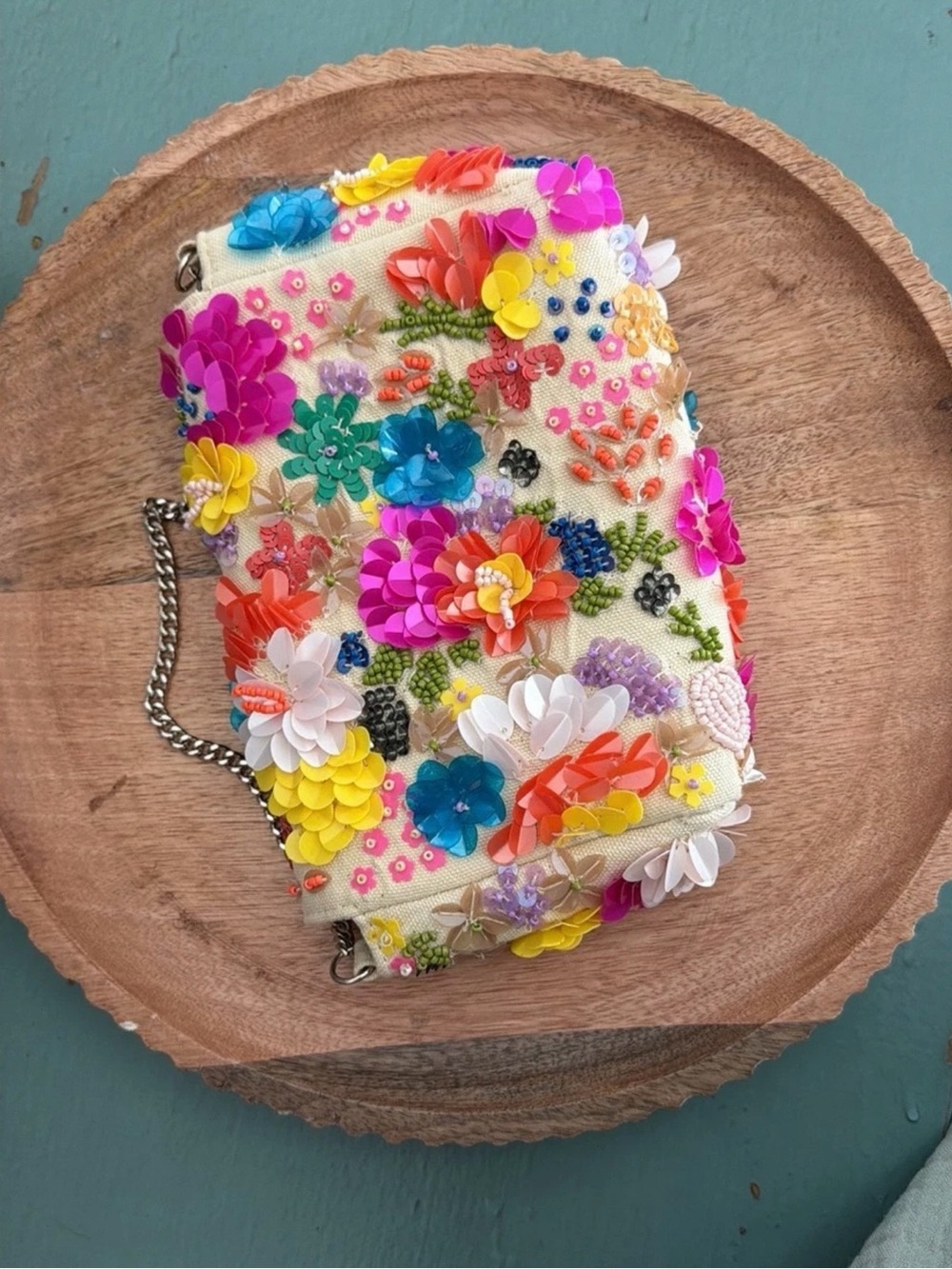 Embellished Floral Sequin Crossbody Bag - Multicolor